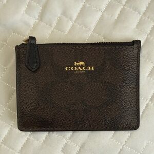 Coach Dark Brown Leather Cardholder with Gold Logo